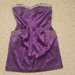 Stapless Satin Purple Mini Dress